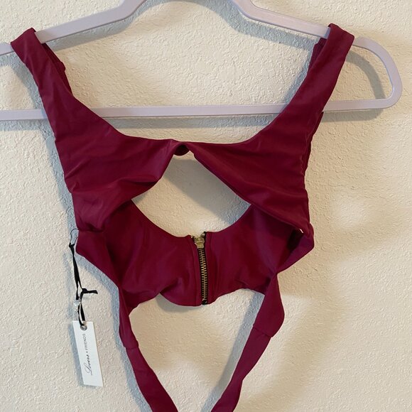 Lovers + Friends Merlot Front Zip Bikini Top - Picture 2 of 4